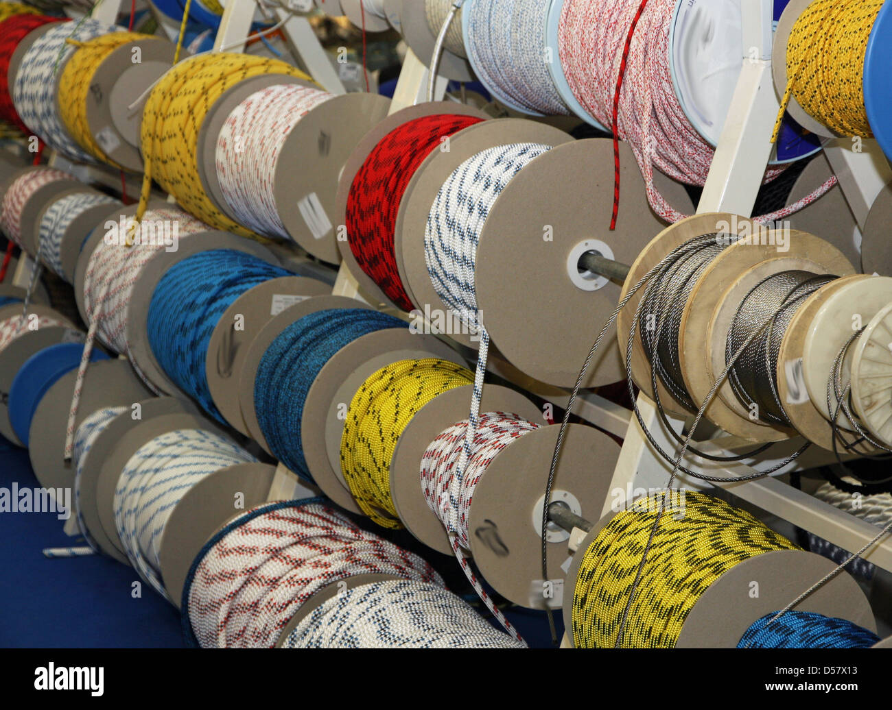 ropes and cables and cords for boating sailing and climbing for sale in rolls Stock Photo