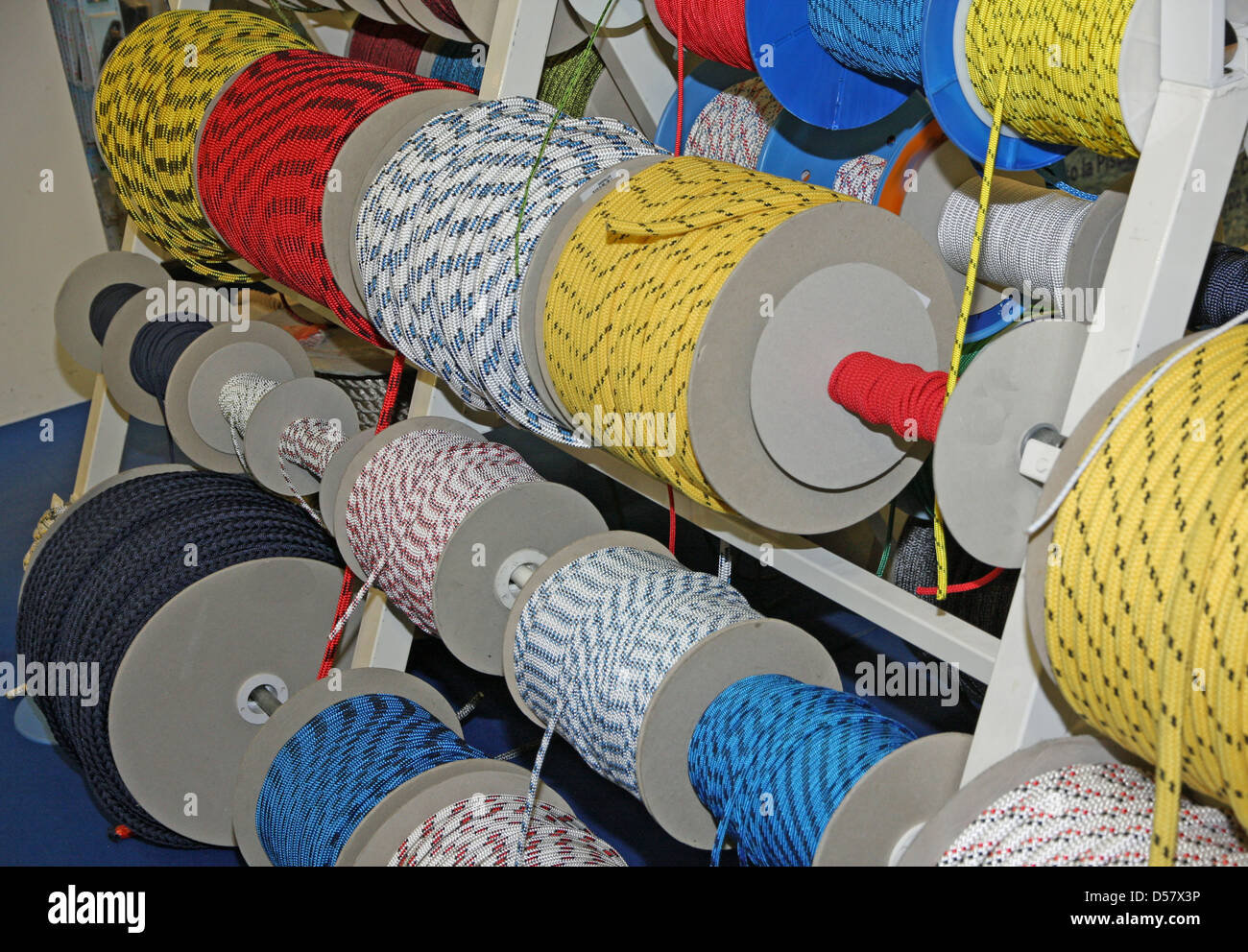 ropes and cables and cords for boating sailing and climbing for sale in rolls Stock Photo
