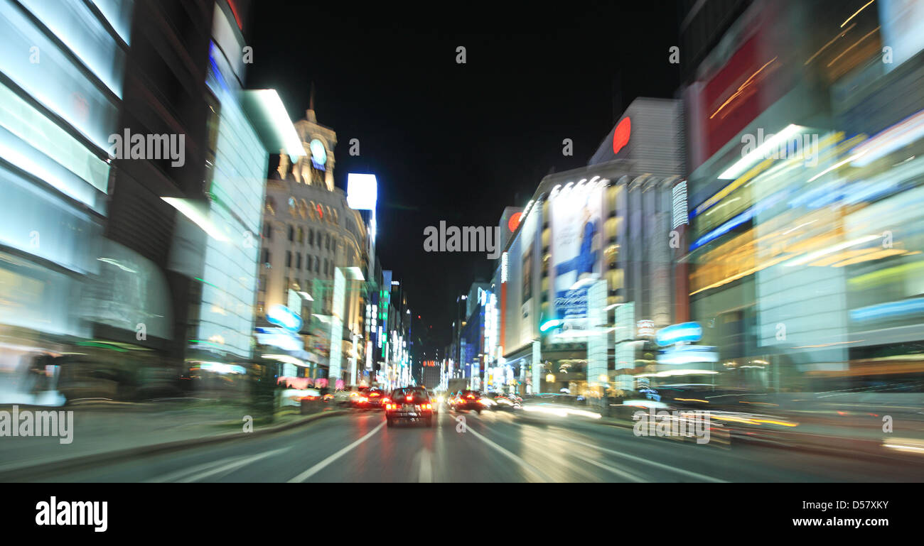 Japan, Tokyo, Ginza, Ginza Avenue at night Stock Photo