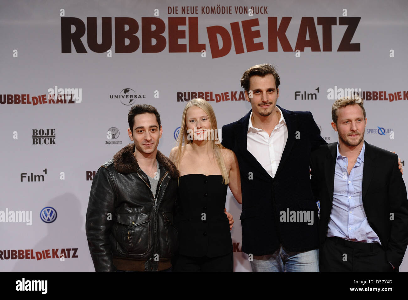 Denis Moschitto, Susanne Bormann, Max von Thun and Maximilian Brueckner at the premiere of 'Rubbeldiekatz' at Cinemaxx Stock Photo