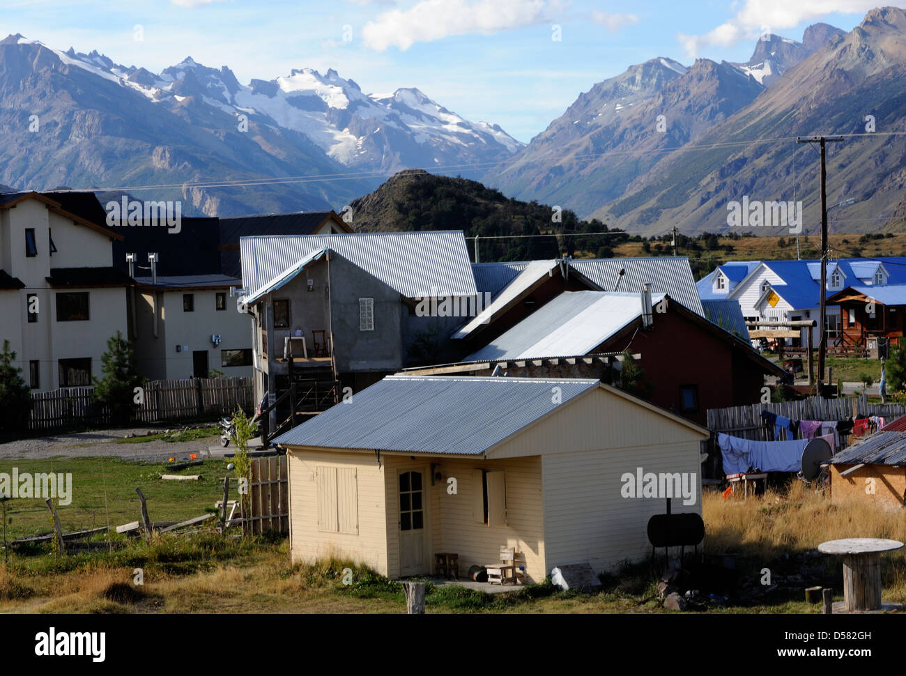 Newly built houses on the edge of El Chalten reflect the growing