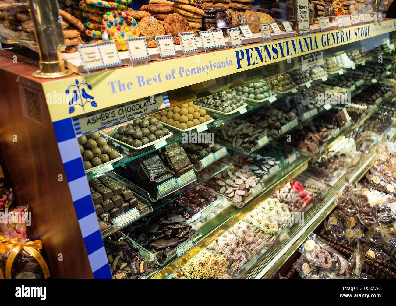 Chocolate shop in Reading Terminal Market, Philadelphia, USA Stock