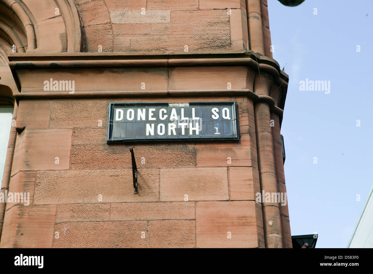 Donegall Square North Sign,White lettering on black background Stock Photo