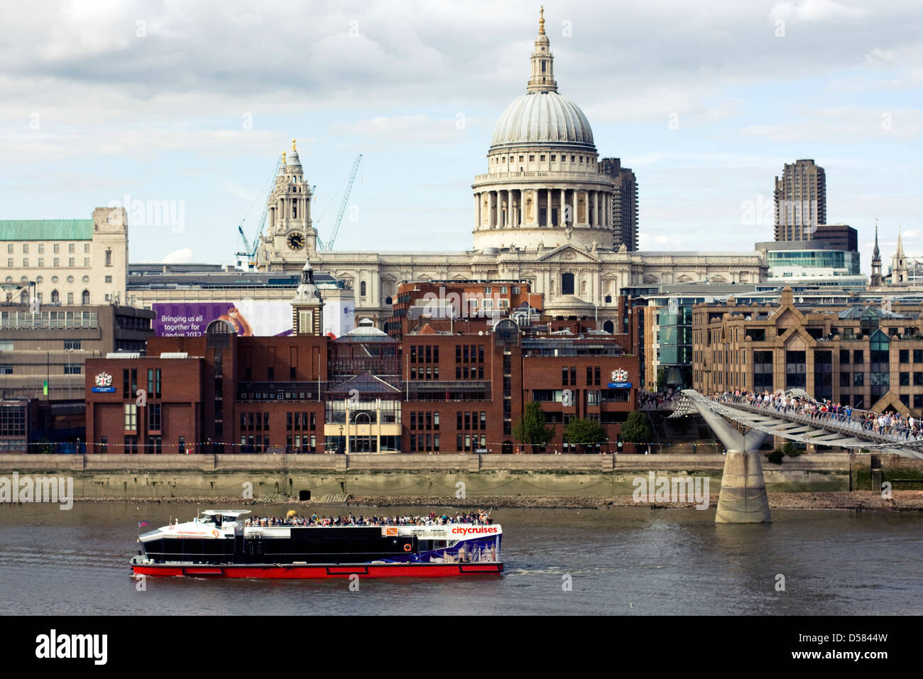 St Paul's Cathedral, Millennium Bridge and City Of London School, London, England, UK Stock Photo