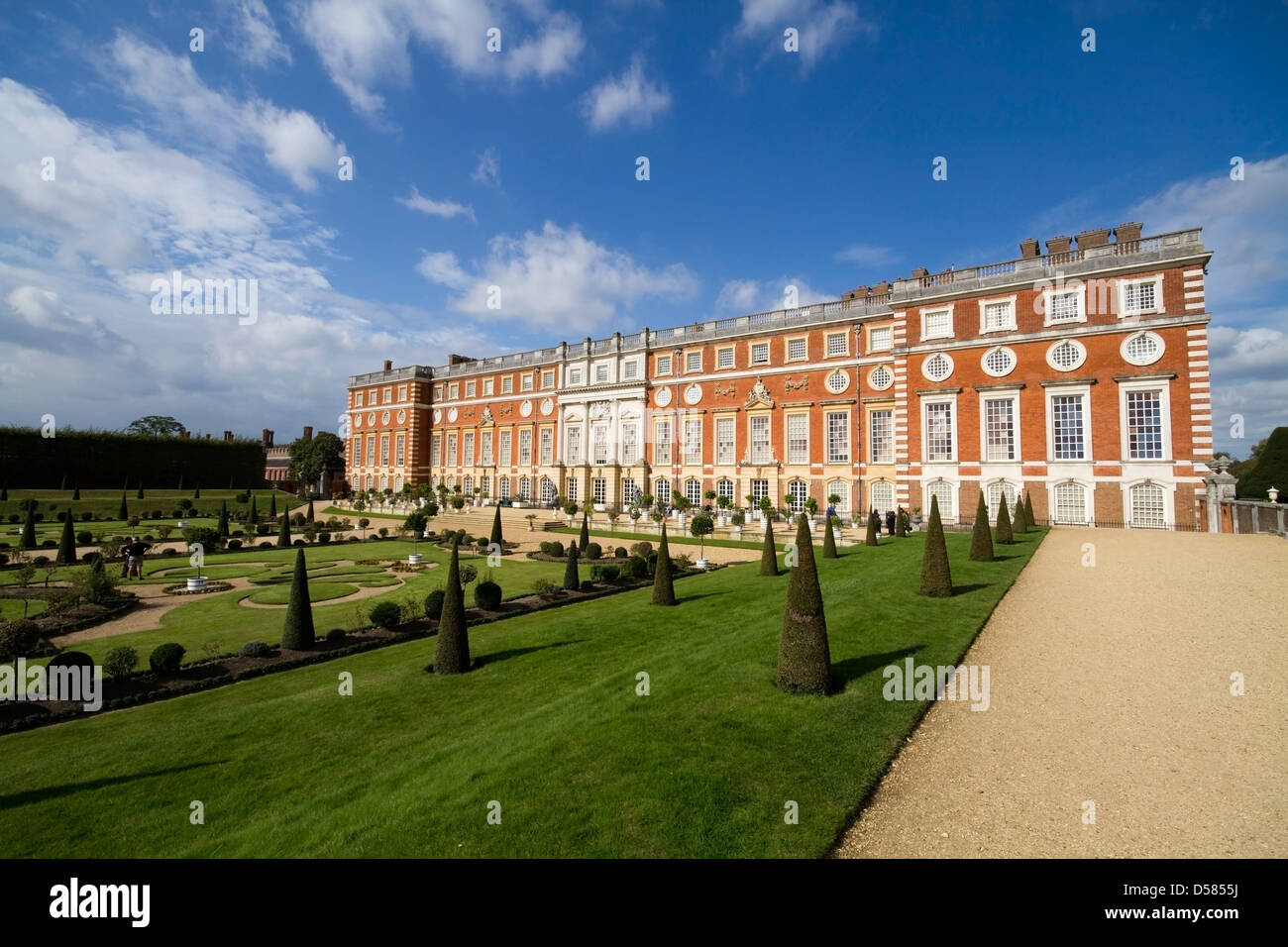 Hampton Court Palace with the Privy Garden in the foreground Stock Photo