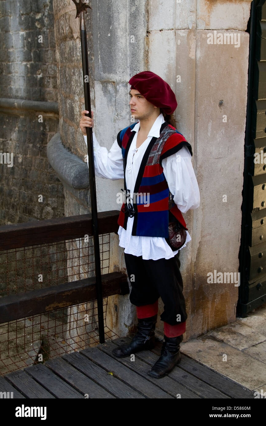 Soldier at the gates of Dubrovnik old town, Croatia Stock Photo