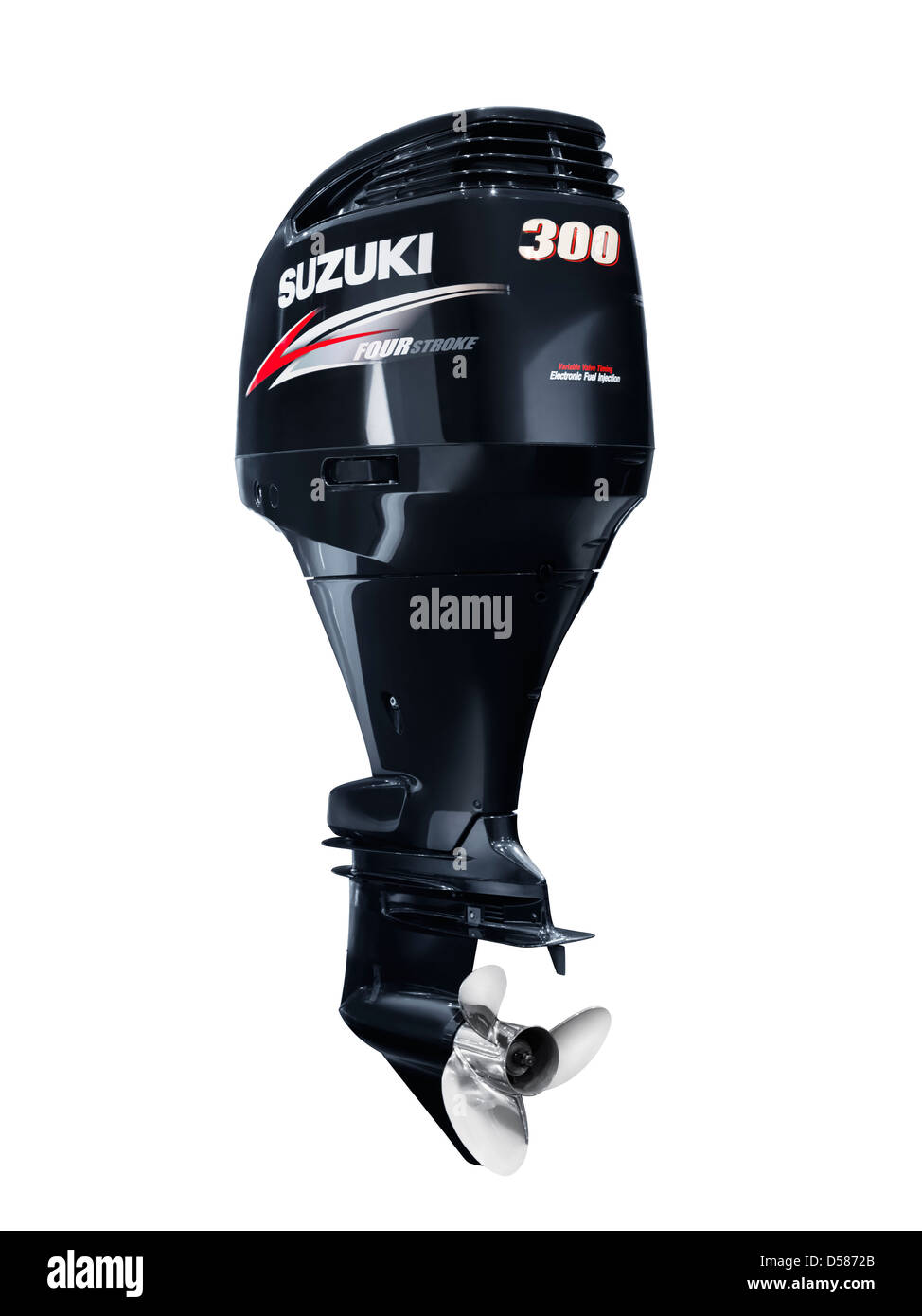 Suzuki 300 outboard boat motor four stroke engine isolated on white background with clipping path Stock Photo