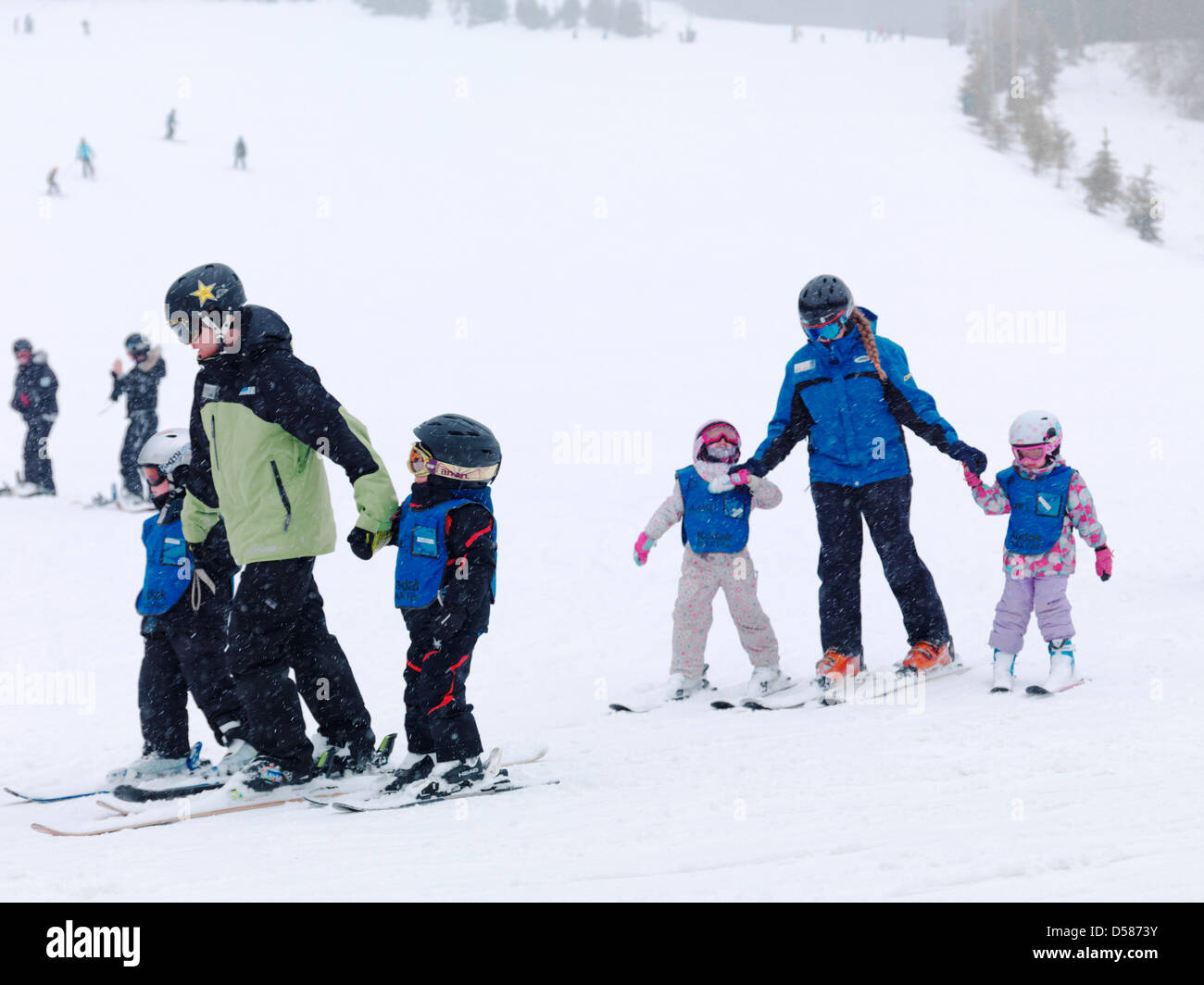 Children learning skiing at Blue Mountain, Collingwood, Ontario, Canada