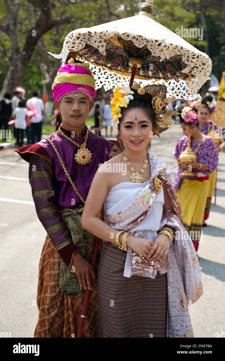 Chiang Rai, Thailand, students pair of Rajabhat University in costume Stock Photo