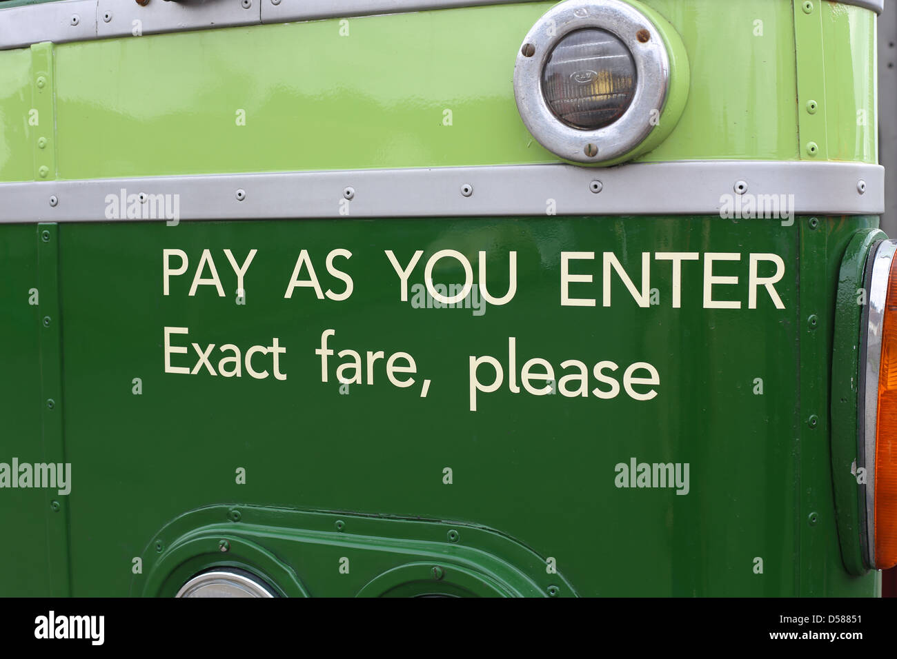 'Pay as you enter' bus sign Stock Photo
