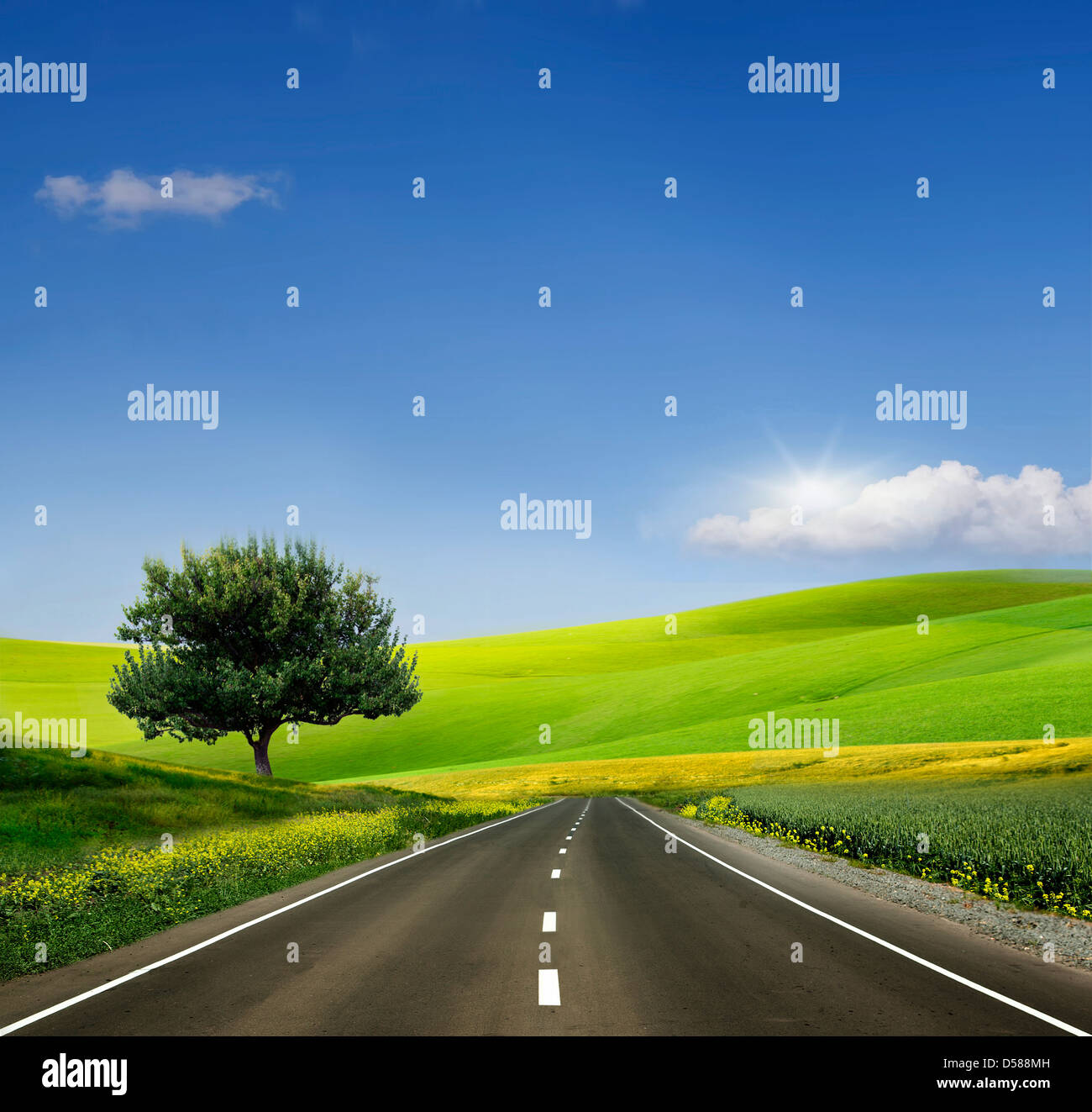 Beautiful view of the paved road Stock Photo
