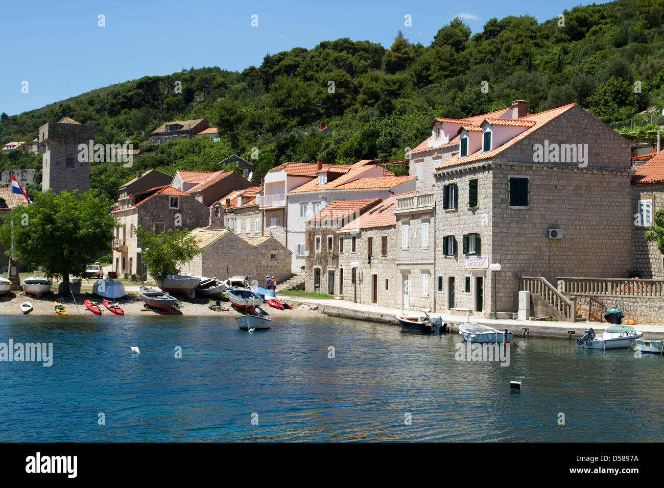 Buildings in Sipanska Luka, Šipan harbour, Croatia Stock Photo