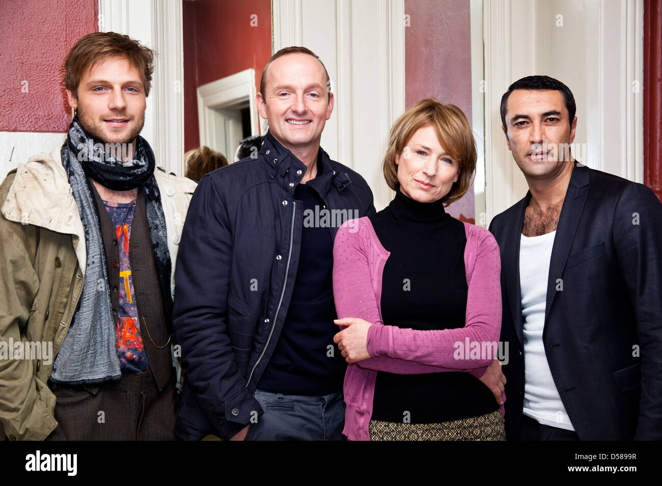 Christoph Letkowski, Peter Jordan, Corinna Harfouch and Mehmet Kurtulus at the set of German TV crime series 'Tatort' at Stock Photo