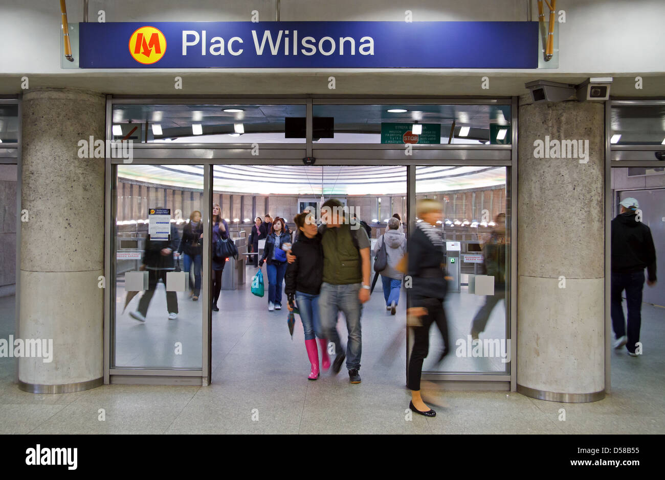 Warsaw, Poland, people in the metro station at the Plac Wilsona Stock Photo