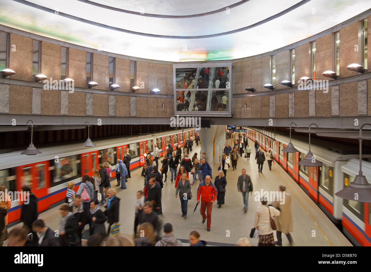 Warsaw, Poland, people in the metro station at the Plac Wilsona Stock Photo