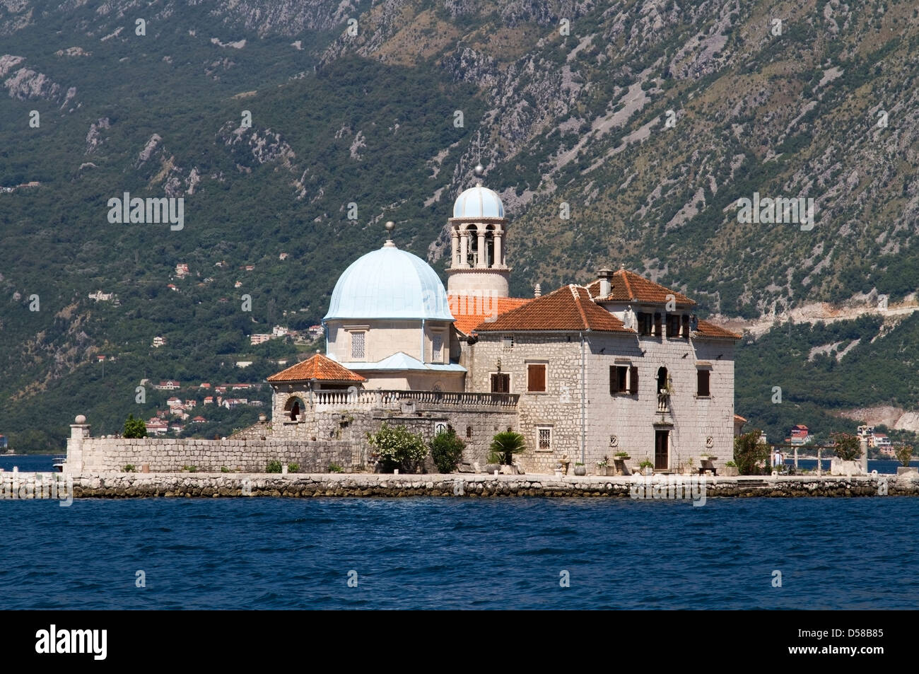 Our Lady of the Rock Island near to Perast in the Bay of Kotor; Montenegro Stock Photo