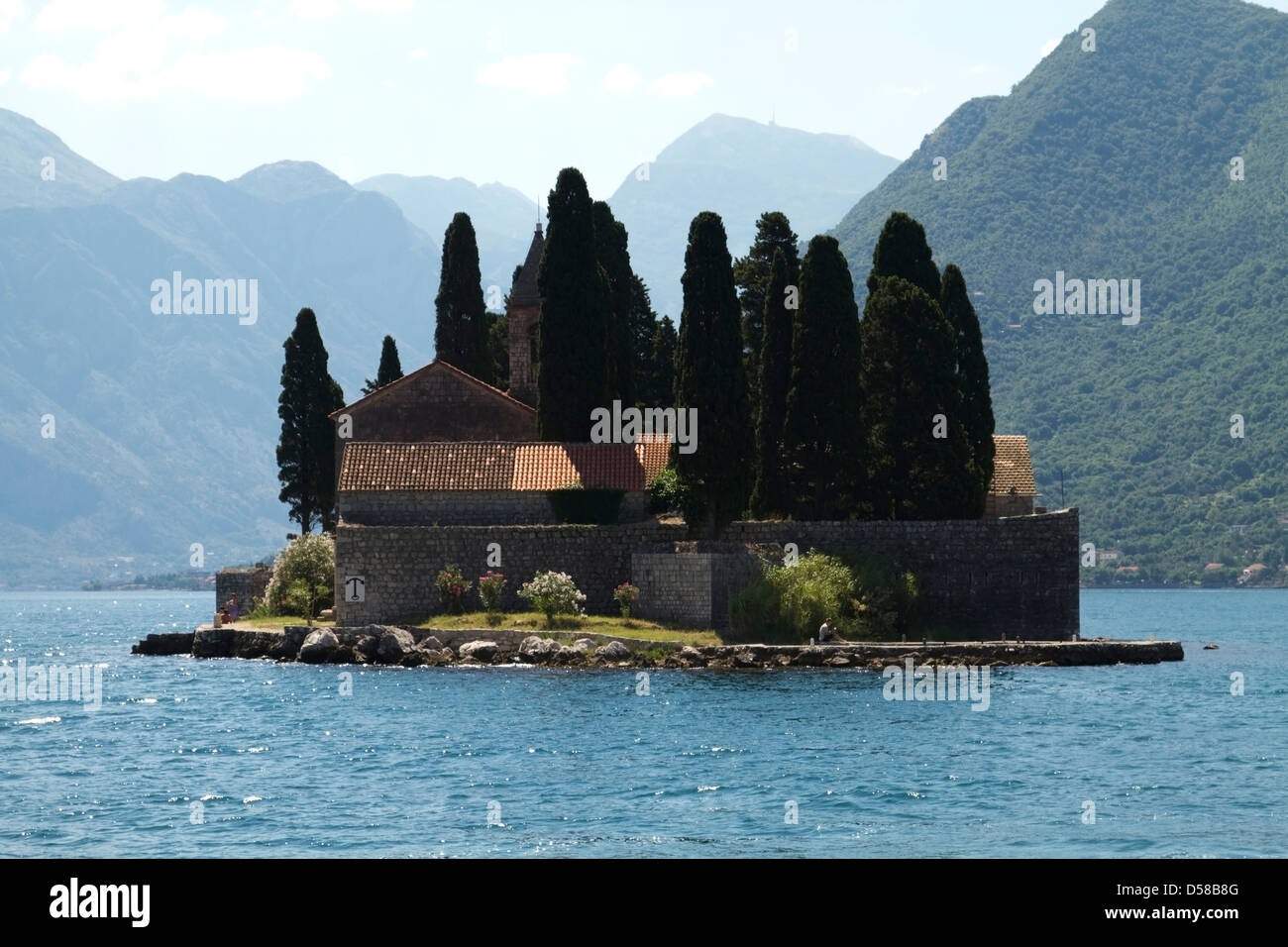 St George Island near to Perast in the Bay of Kotor; Montenegro Stock Photo