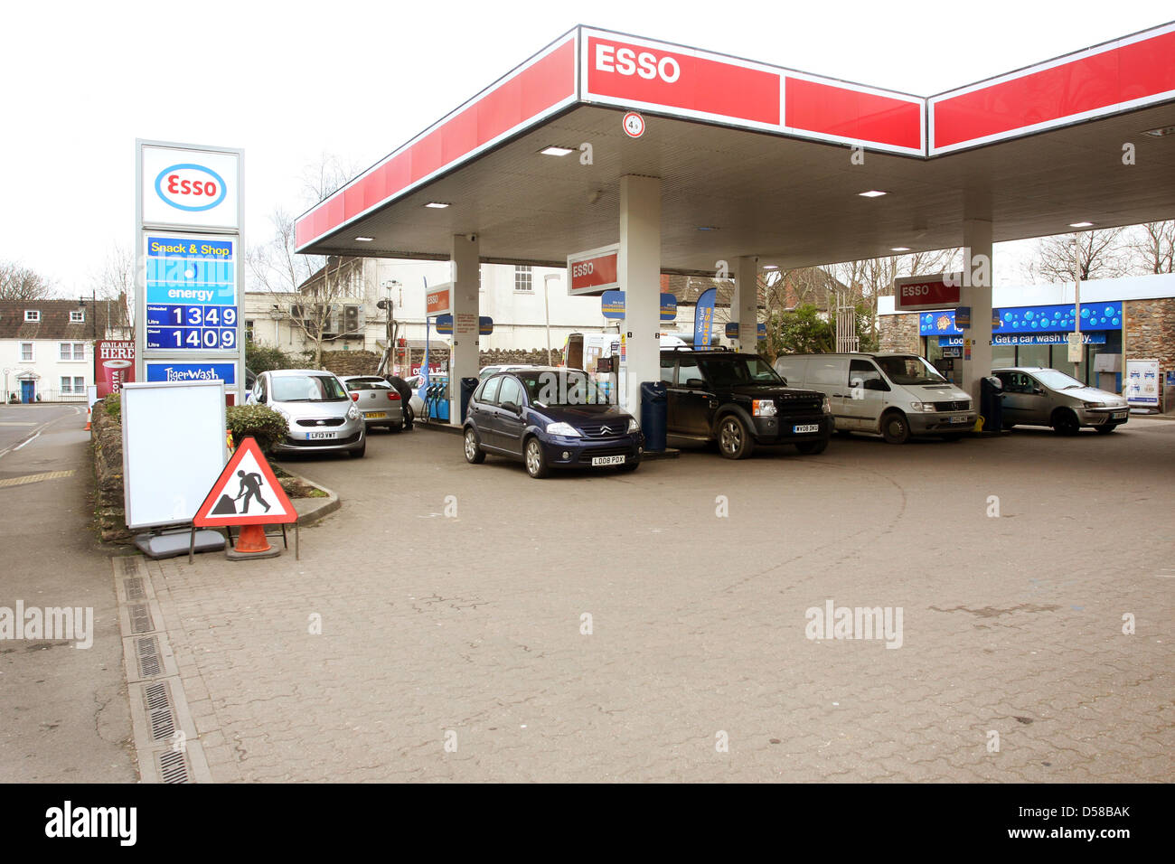 An Esso petrol station in Wells Somerset, showing prices as £134.9