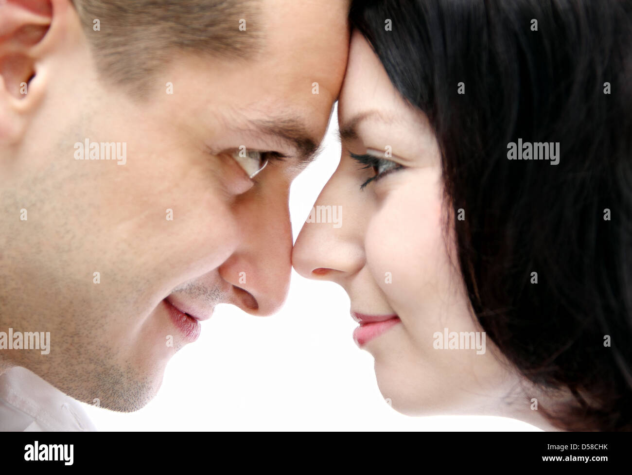 man and woman look at each other Stock Photo
