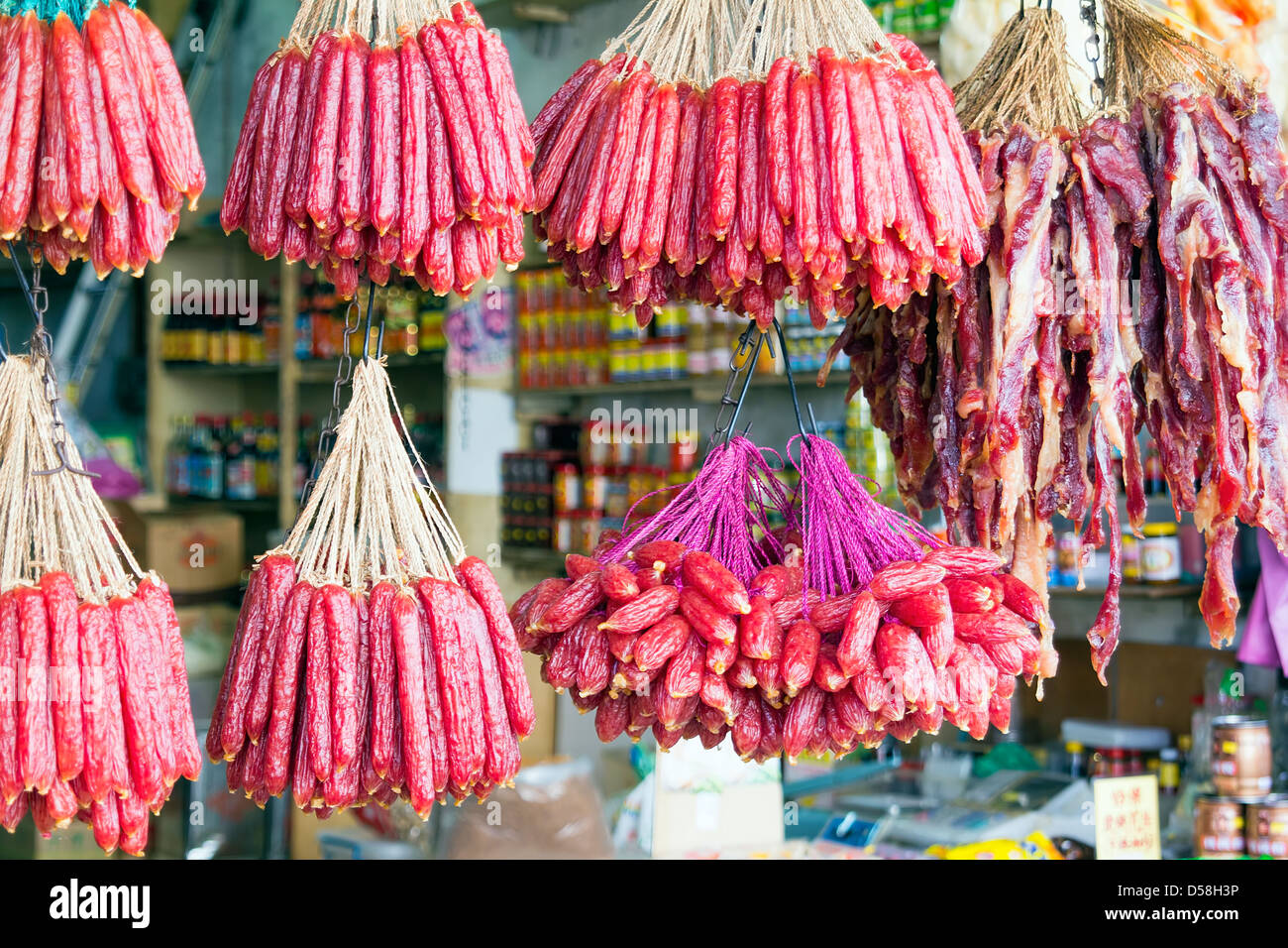 Hanging Chinese Sausages and Cured Meat in Southeast Asia Stock Photo Alamy
