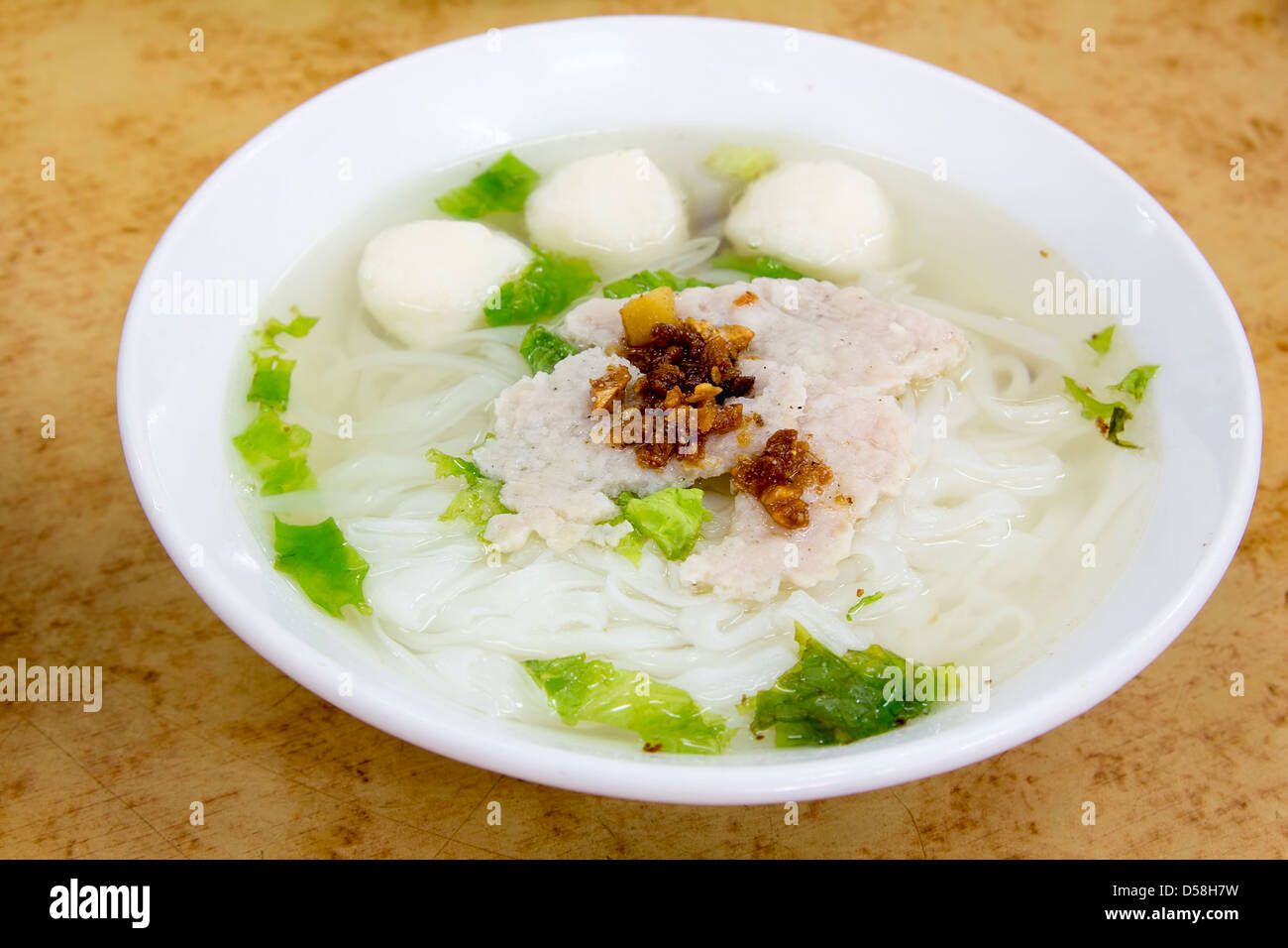 Southeast Asian Fishball Noodle Soup with Pork Patty and Pork Lard