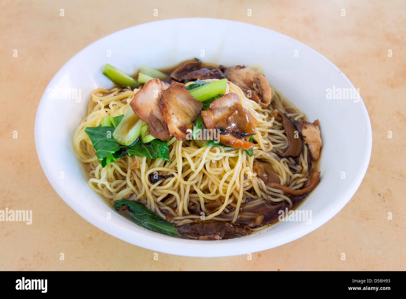 Penang Malaysia Wanton Mee Barbeque Pork Noodle Bowl Stock Photo