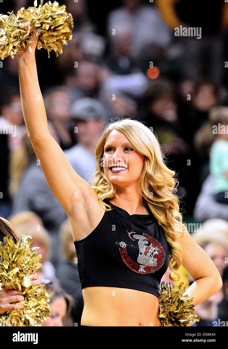 March 26, 2013 - Waco, TX, U.S - March 26, 2013 Florida State cheerleader during second round of NCAA Women's Basketball regional tournament at Ferrell Center in Waco, TX. Stock Photo