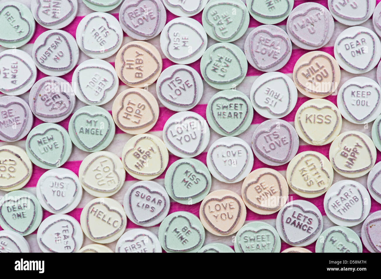 Love Hearts sweet pattern. Retro sweets background Stock Photo