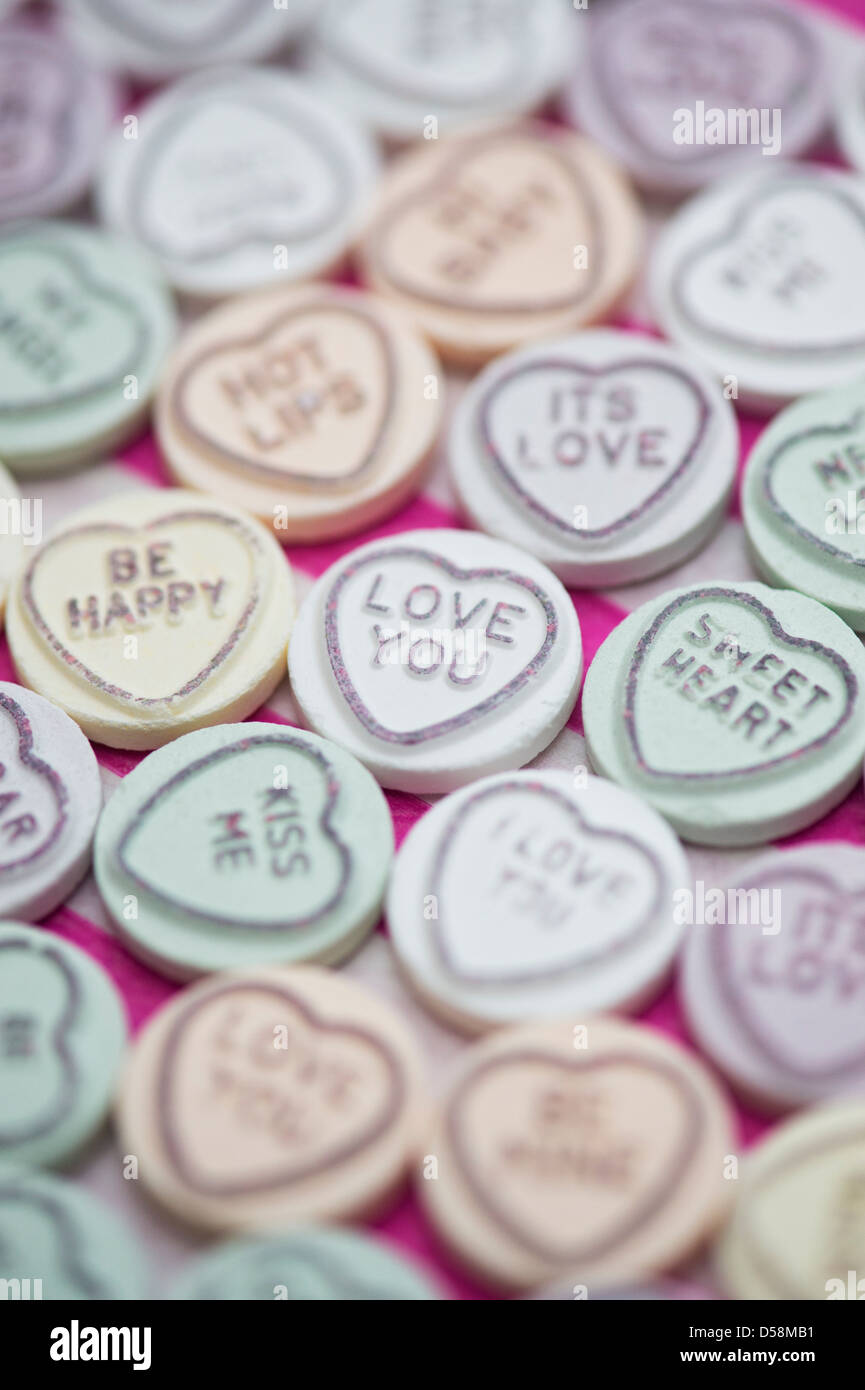 Love Hearts sweet pattern. Retro sweets background Stock Photo
