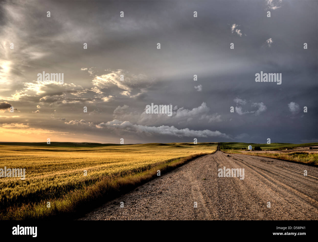 Storm Clouds Saskatchewan billowing clouds and gravel road Stock Photo ...
