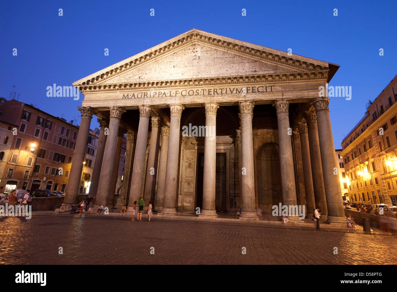 The Pantheon at twilight as seen from the Piazza della Rotonda in Rome, Italy Stock Photo