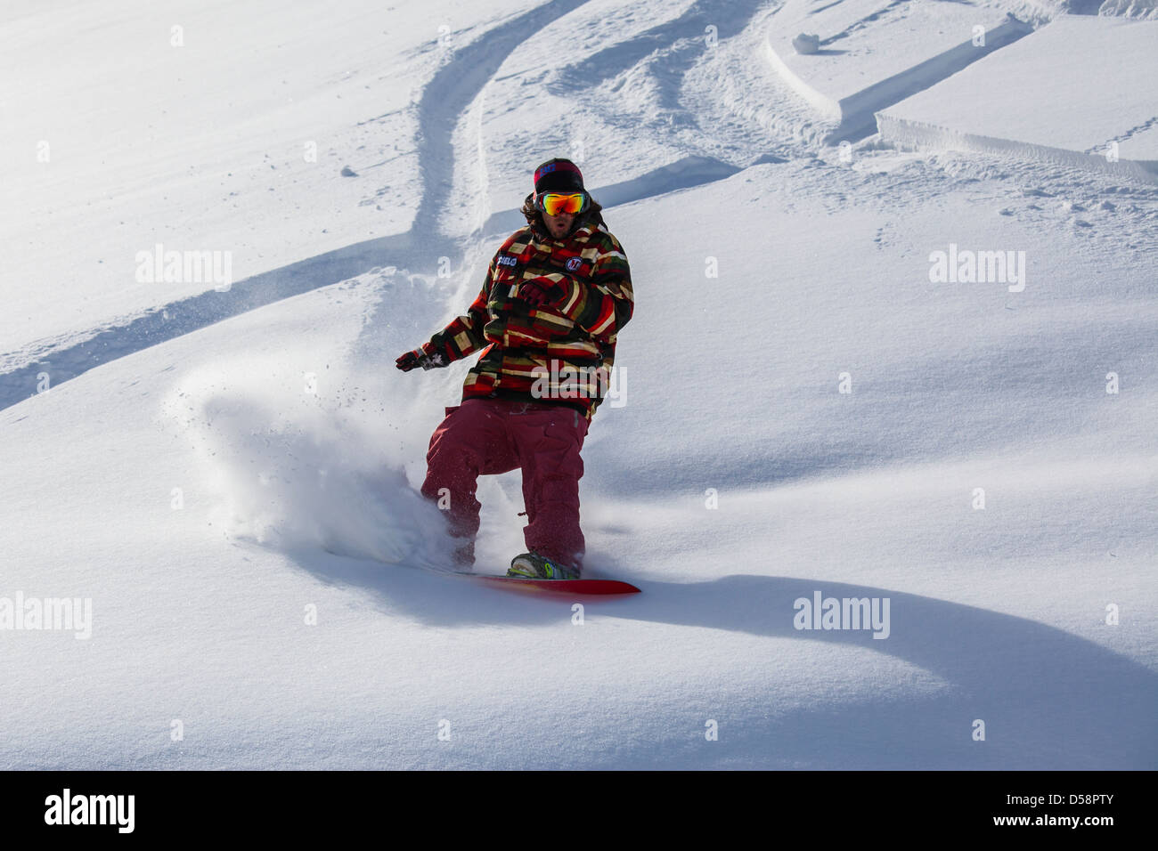 Lifestyle snowboarder in Livigno, Italy Stock Photo