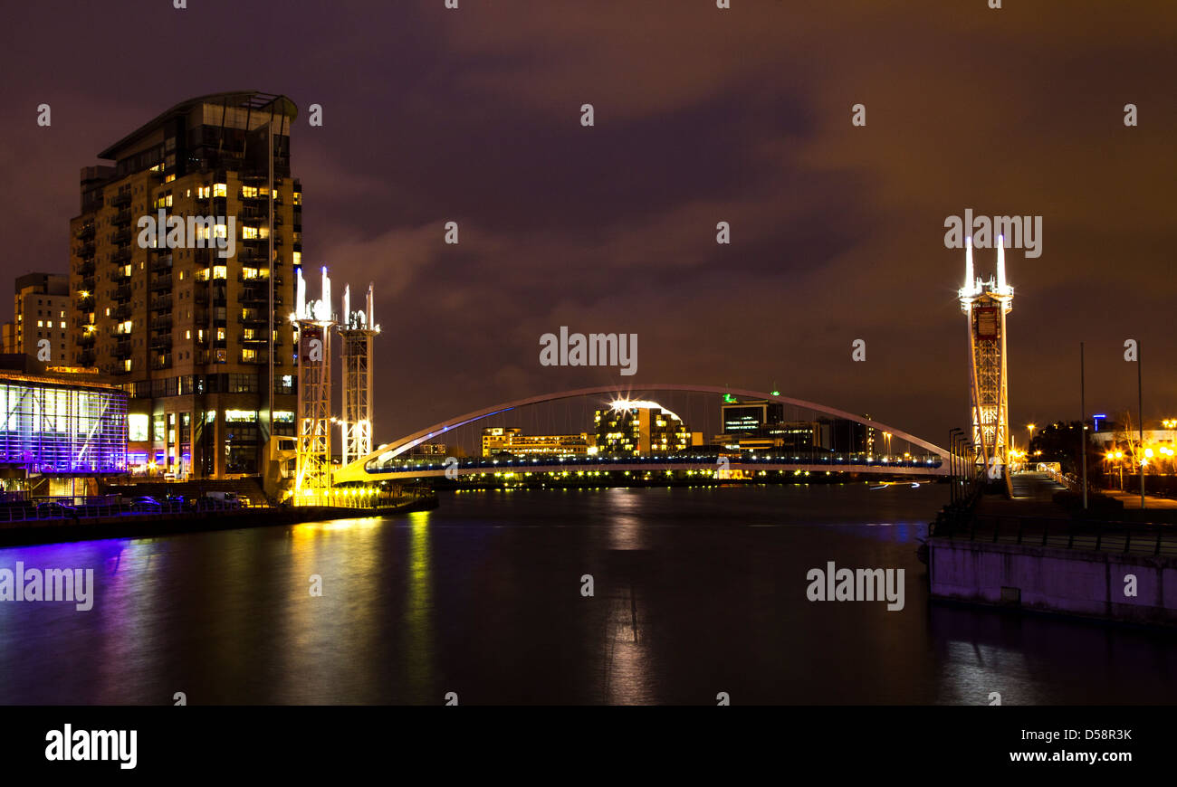 Salford Quays at Night Stock Photo Alamy