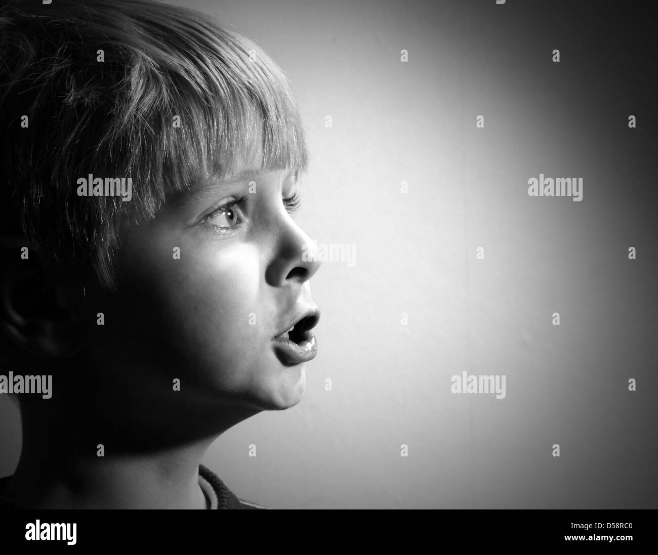 singing boy, black and white Stock Photo