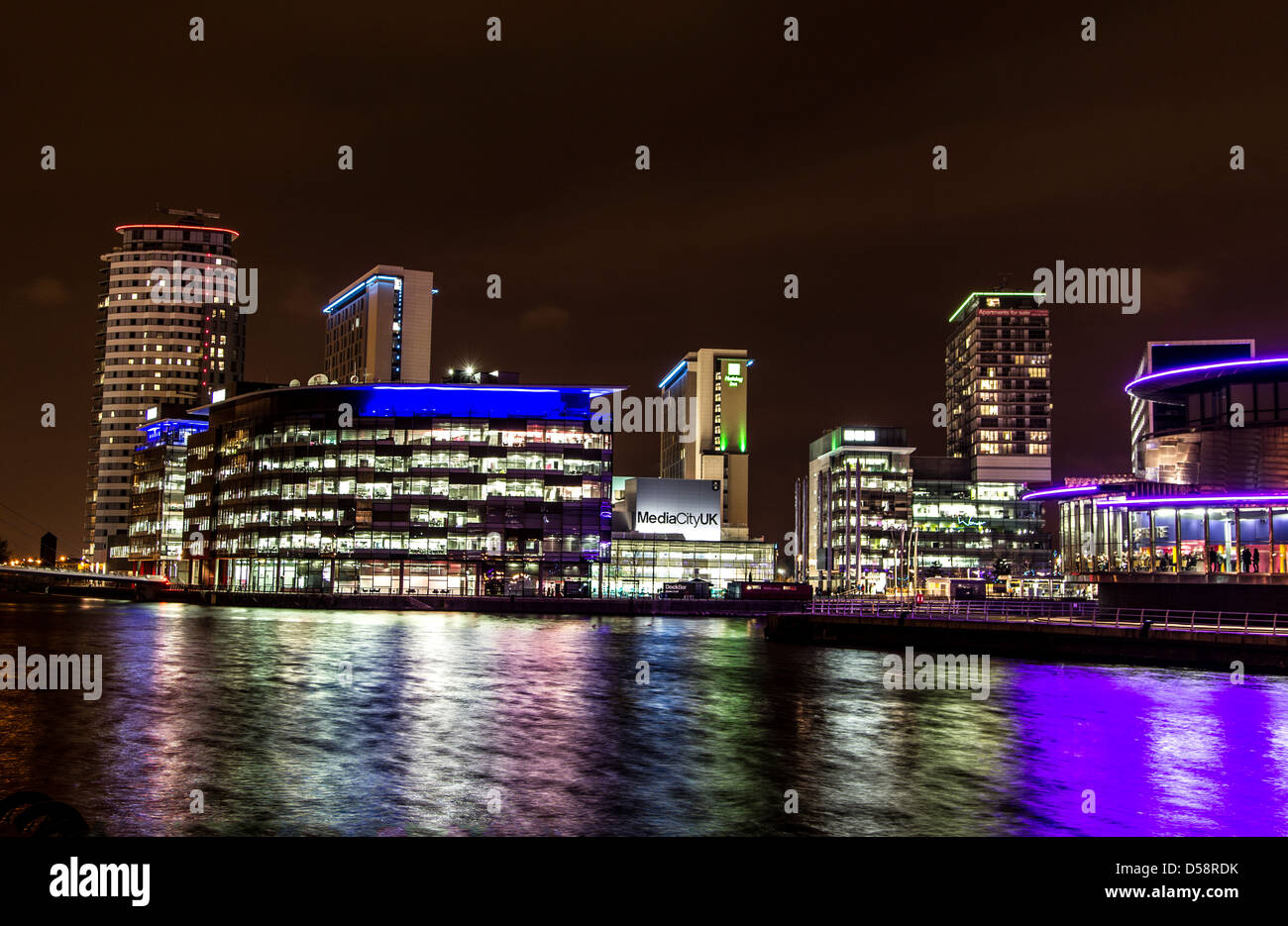Salford Quays at Night Stock Photo Alamy