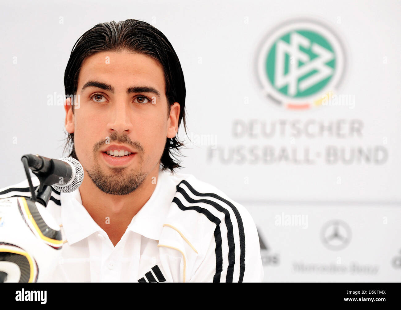 German national player Sami Khedira attends a press conference at the German national player Sami Khedira attends a press conference at the