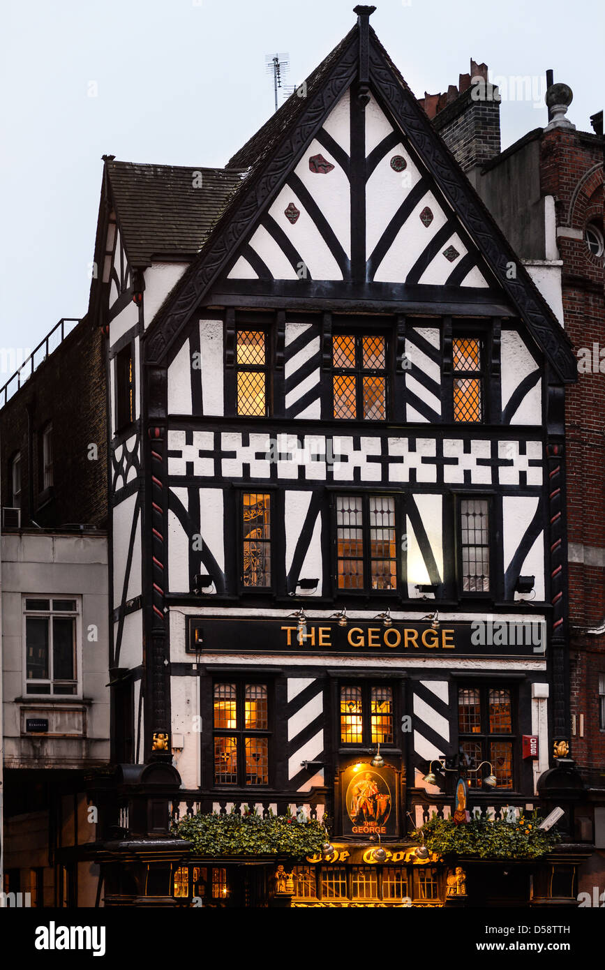 The George pub, established in 1723, is on the Strand opposite the Royal Courts of Justice, London. Stock Photo