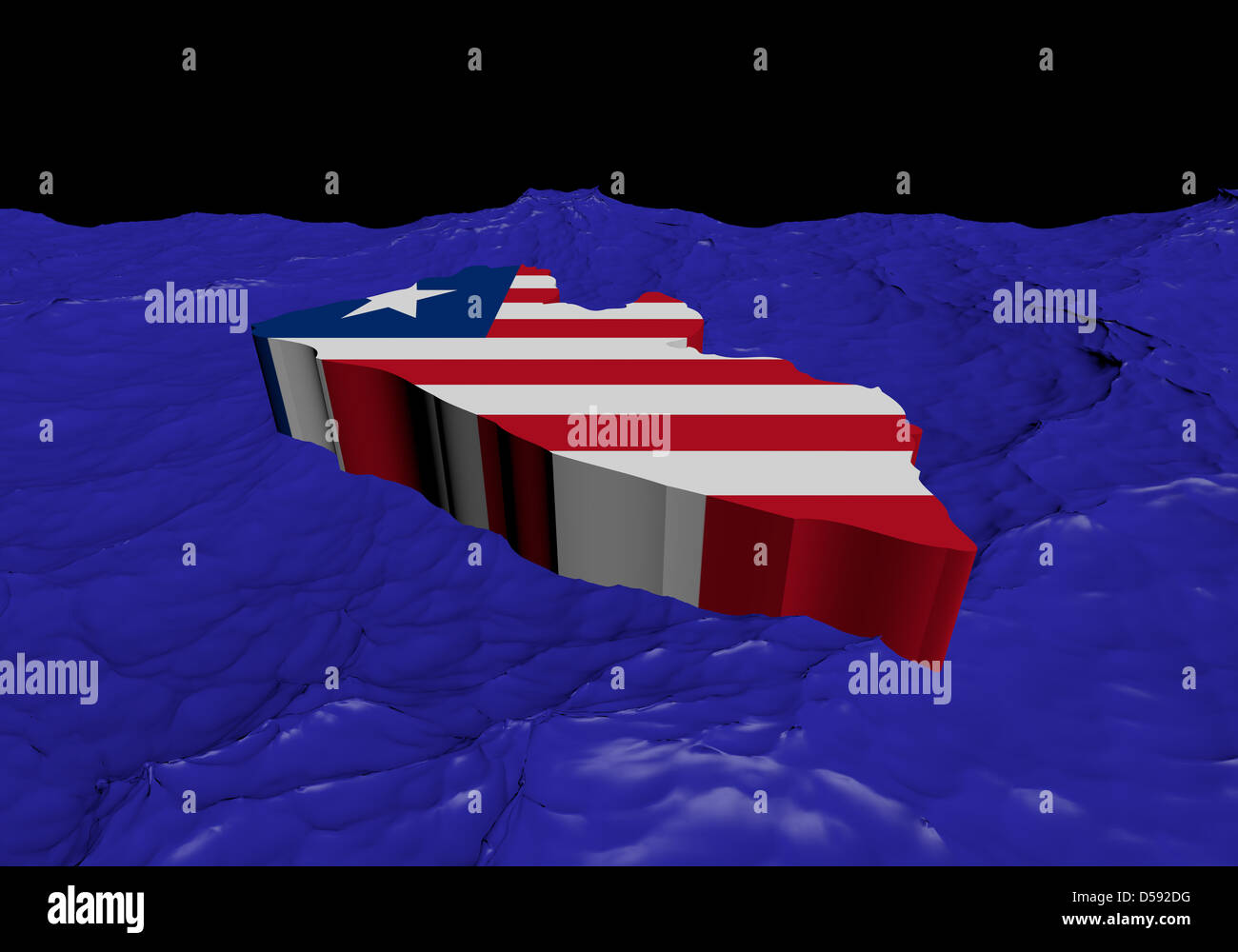 Liberia map flag in abstract ocean illustration Stock Photo - Alamy