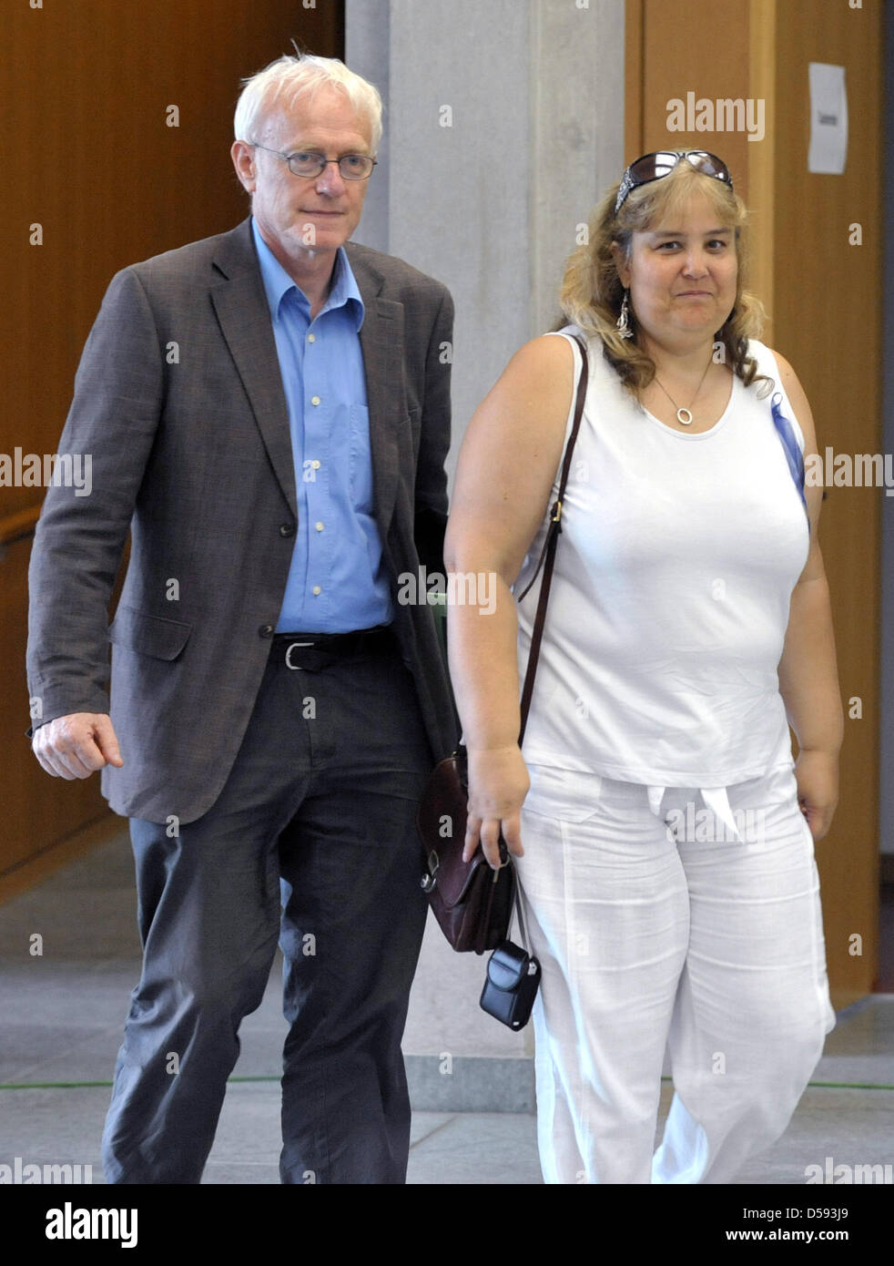 Cashier 'Emmely' and her lawyer Benedikt Hopmann pictured in the Federal Labour Court in Erfurt, Germany, 10 June 2010. Her dismissal because of 1.30 euros will be reviewd at the court. The judges have to decide whether the dismissal because of 1.30 euros worth of left-over deposit was proportional. The 52-year-old was dismissed with immediate effect due to the breach of trust. Pho Stock Photo