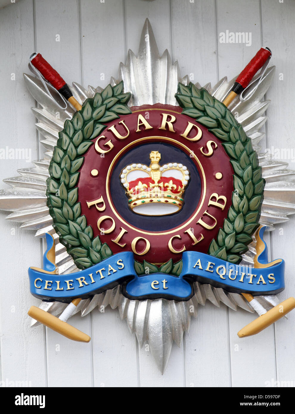 Logo of the Guards Polo Club captured at the Harcourt Developments Queen's Cup at Guards Polo Club in Windsor Great Park, United Kingdom, 13 June 2010. The club was founded on 25 January 1955 by the Duke of Edinburgh. Photo: Albert Nieboer (NETHERLANDS OUT) Stock Photo