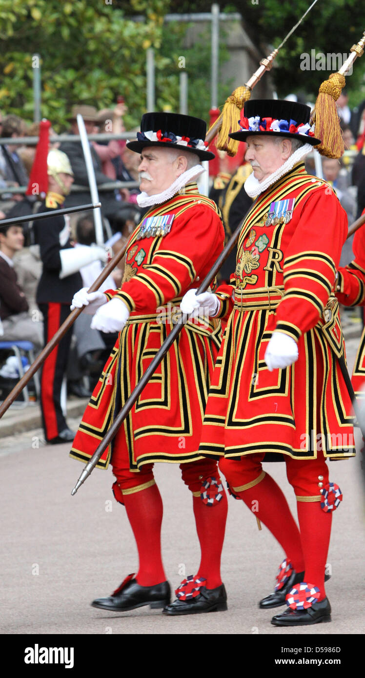 Guards march at the procession for The Most Noble Order of the Garter