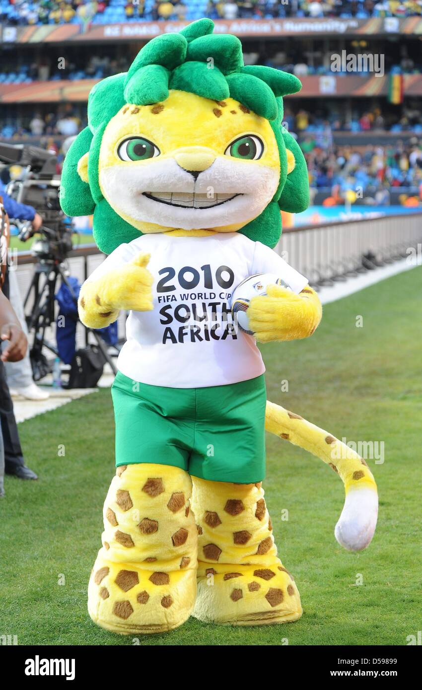 The official mascot Zakumi at the sideline during the 2010 FIFA World Cup group D match between Serbia and Ghana at Loftus Versfeld Stadium in Pretoria, South Africa, 13 June 2010. Photo: Achim Scheidemann - Please refer to http://dpaq.de/FIFA-WM2010-TC Stock Photo