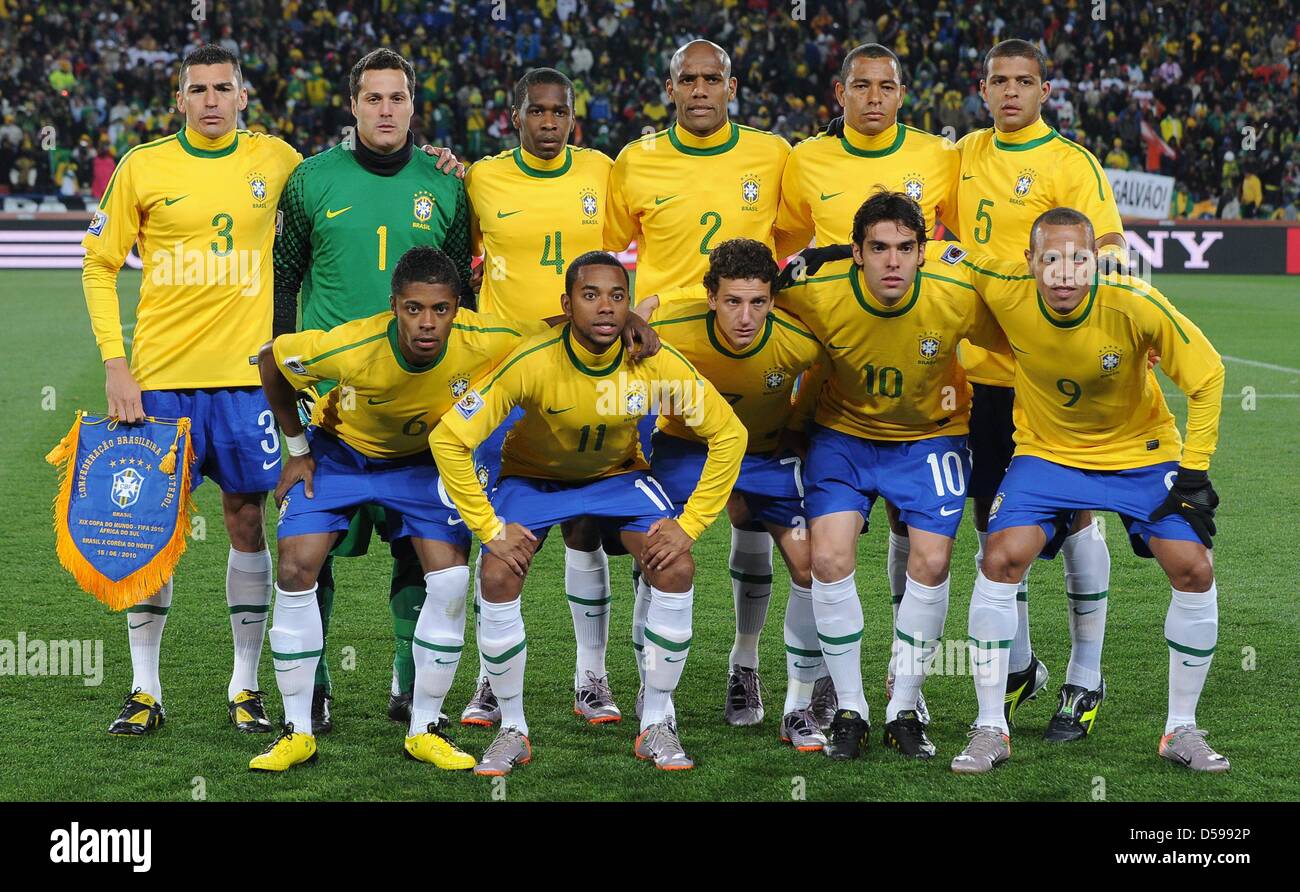 Brazil'S Team Pose For The Team Photo Prior To The 2010 Fifa World Cup Group  G Match Between Brazil And North Korea At Ellis Park Stadium In  Johannesburg, South Africa 15 June