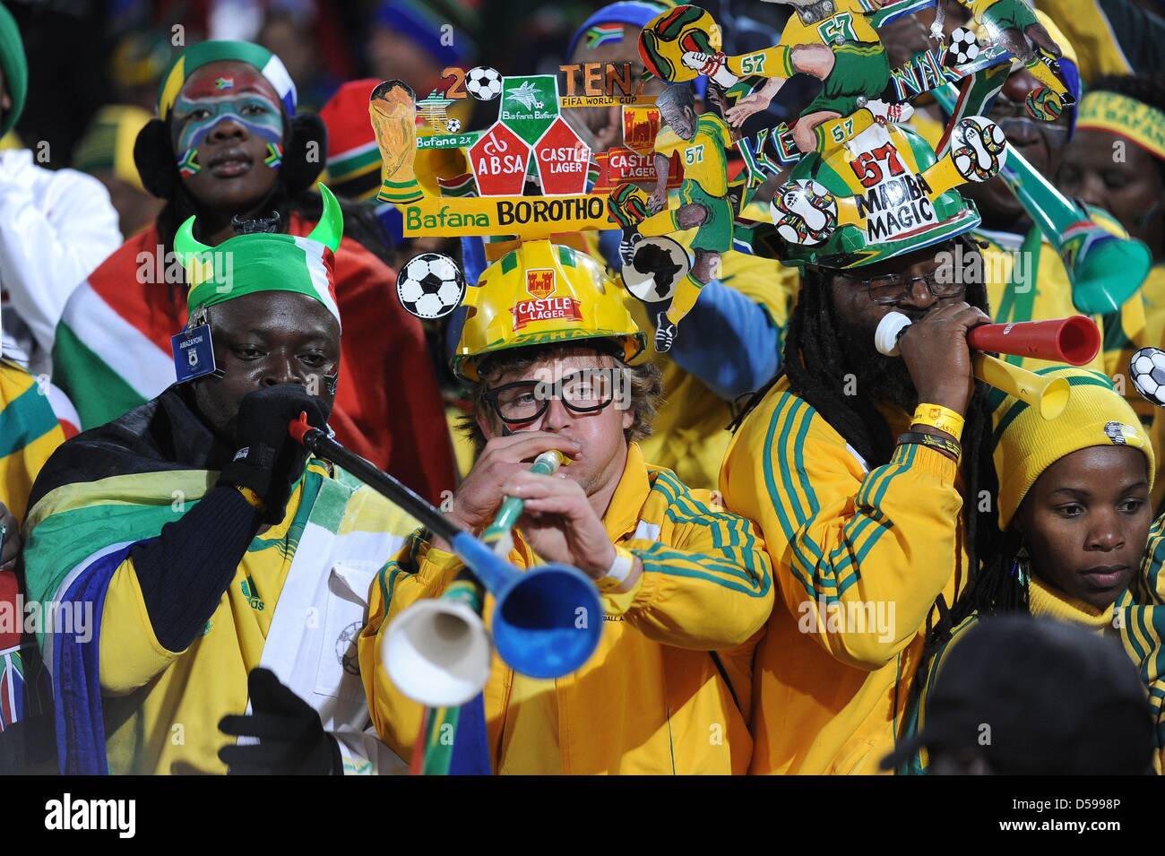 South African fans celebrate on the stand prior to the 2010 FIFA World