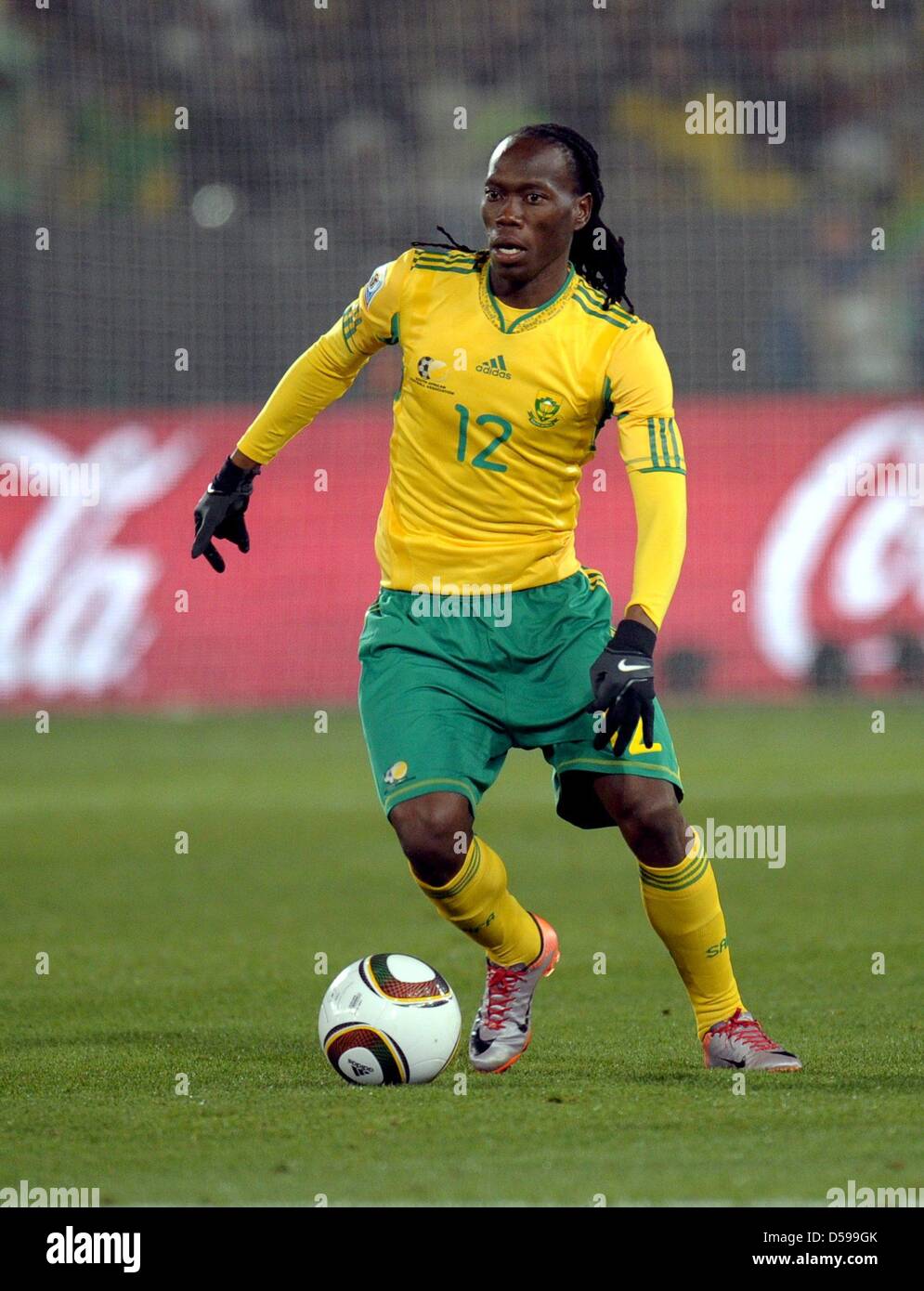 Reneilwe Letsholonyane of South Africa contols the ball during the FIFA