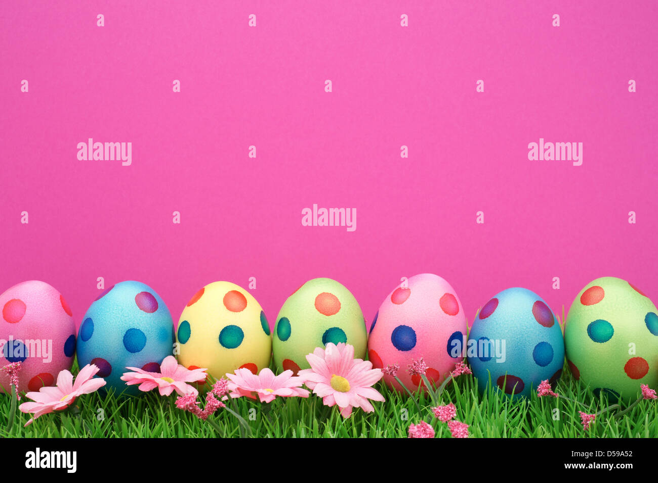Easter Eggs with copy space and pink background Stock Photo
