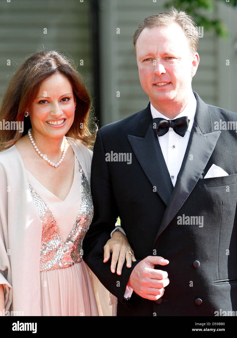 Gustav Prince of Sayn-Wittgenstein-Berleburg and his wife Carina Axelsson  arrives for the goverment dinner held at the Eric Ericson Hall on  Skeppsholmen, one of the islands of Stockholm, on the occasion of