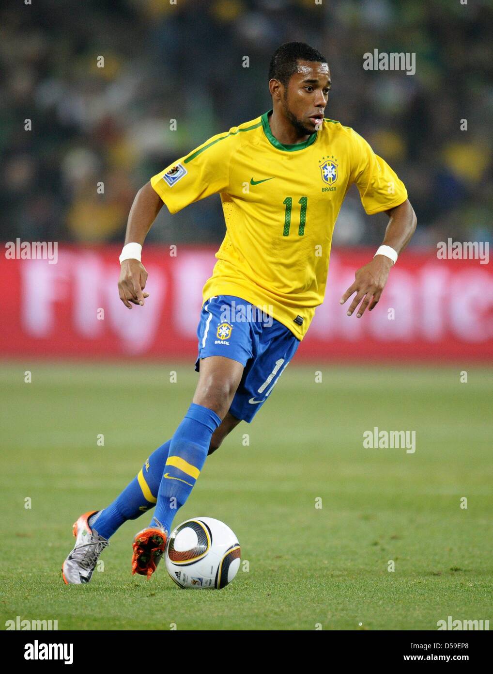 Robinho of Brazil controls the ball during the FIFA World Cup 2010 group G  match between Brazil and Ivory Coast at the Soccer City Stadium in  Johannesburg, South Africa 20 June 2010.