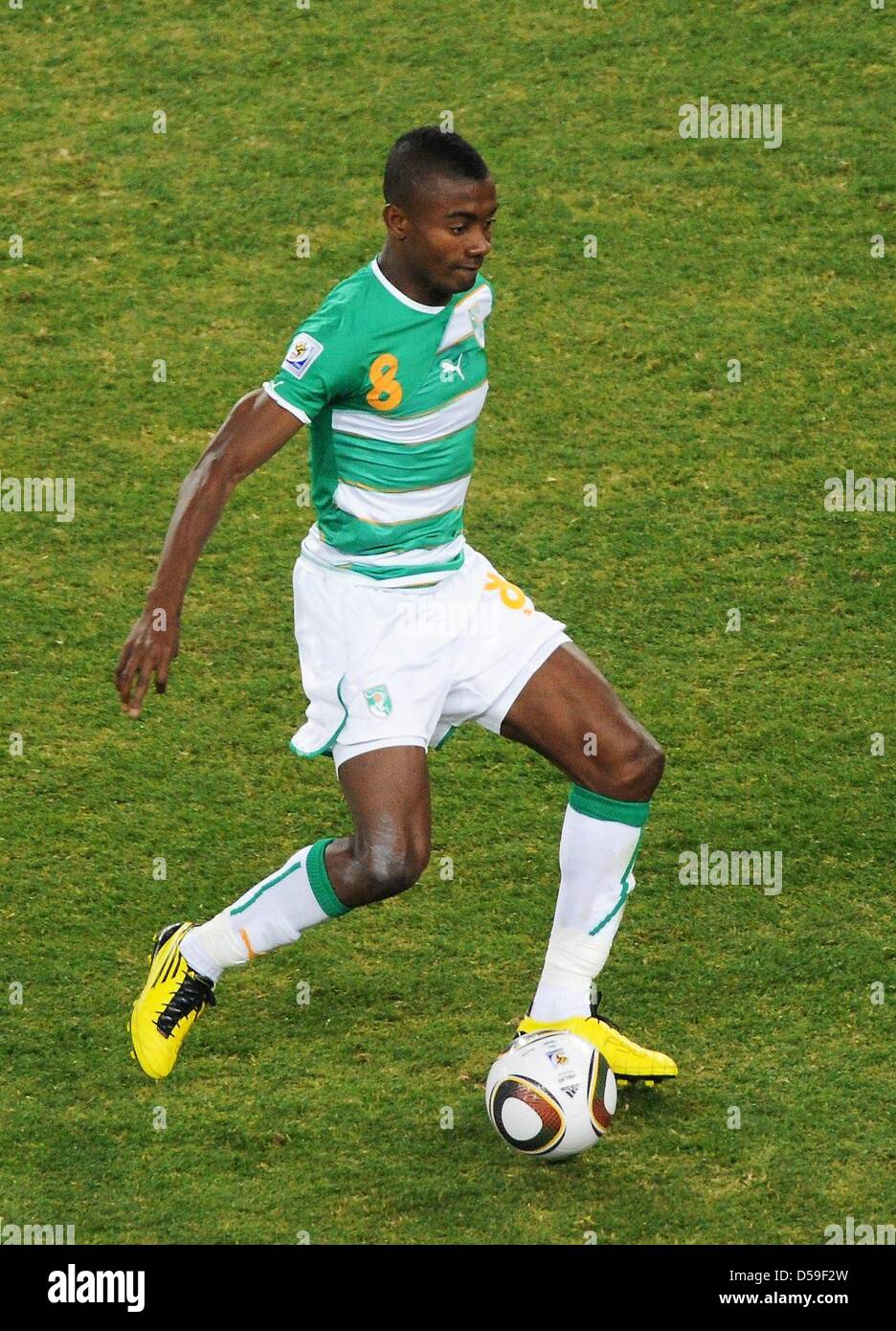 Salomon Kalou of Ivory Coast controls the ball during the FIFA World Cup  2010 group G match between Brazil and Ivory Coast at the Soccer City  Stadium in Johannesburg, South Africa 20