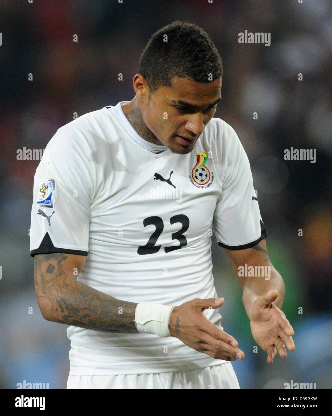 Ghana's Kevin-Prince Boateng reacts during the 2010 FIFA World Cup group D match between Ghana and Germany at Soccer City, Johannesburg, South Africa 23 June 2010. Photo: Marcus Brandt dpa - Please refer to http://dpaq.de/FIFA-WM2010-TC Stock Photo